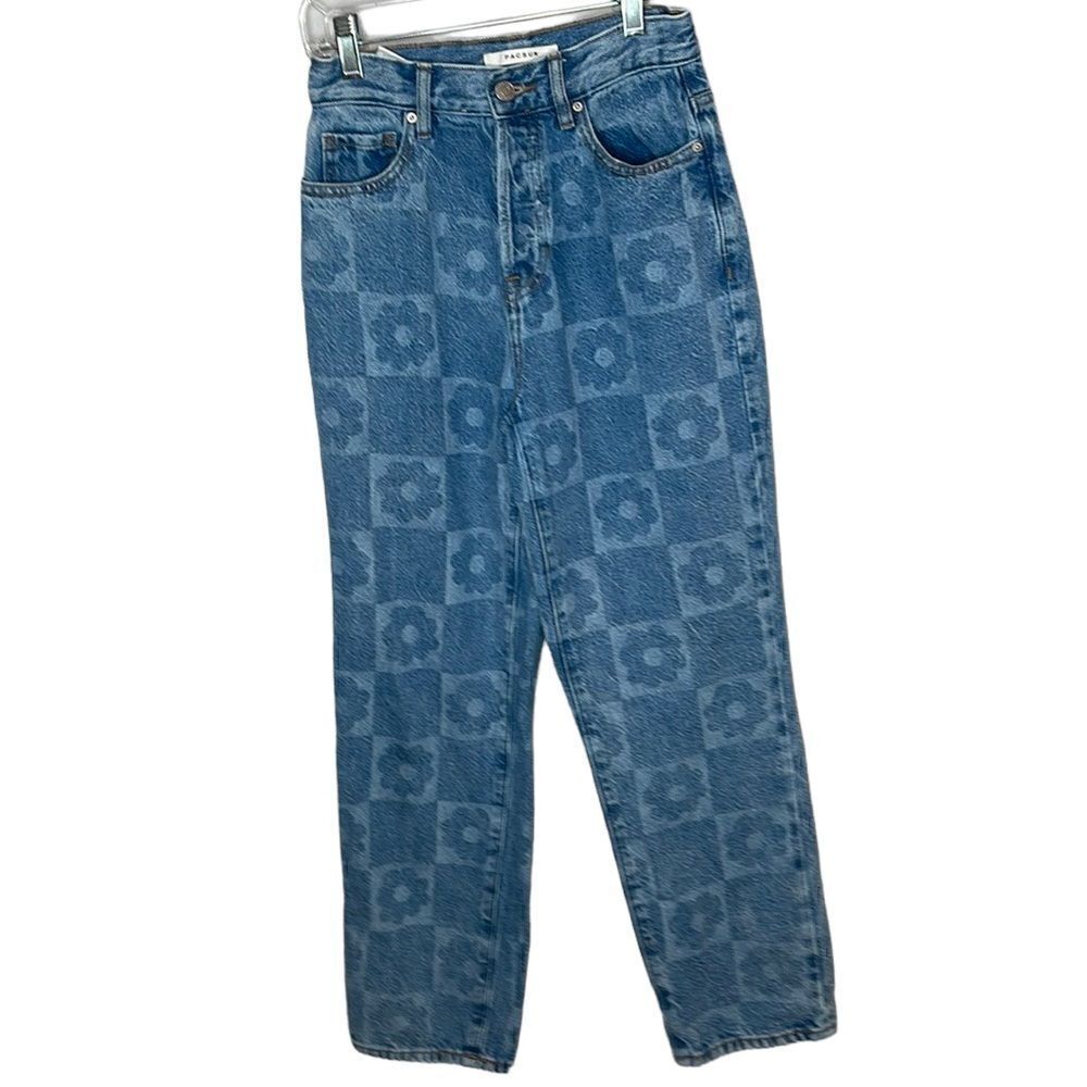 PacSun High Rise Straight Button Fly Flowered Jeans. Size 24.‎